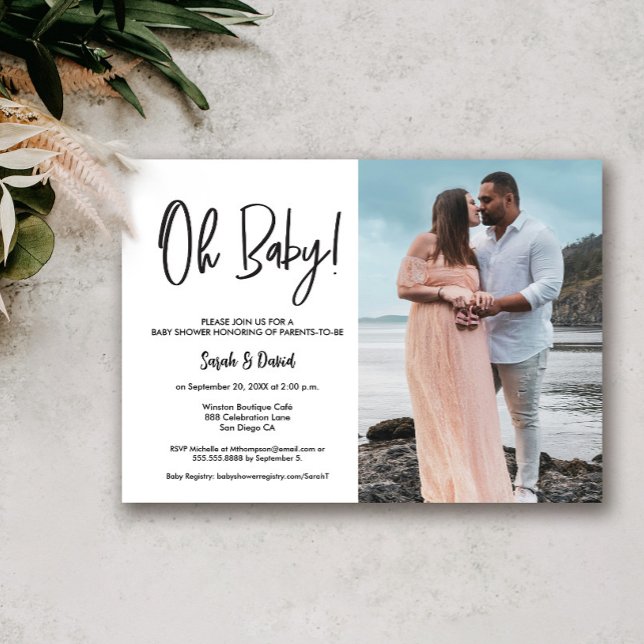 Invitation Photo simple moderne Oh Baby Couple Douche (Oh Baby couple photo baby shower invitation.)