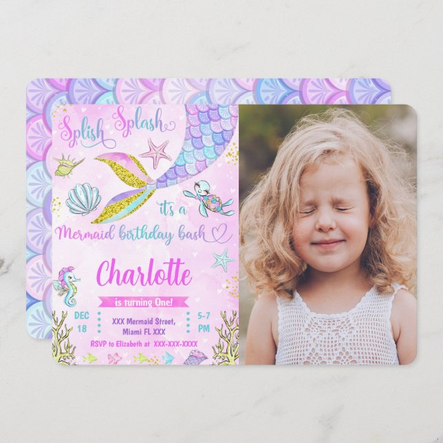 Invitation photo sirène (Devant / Derrière)