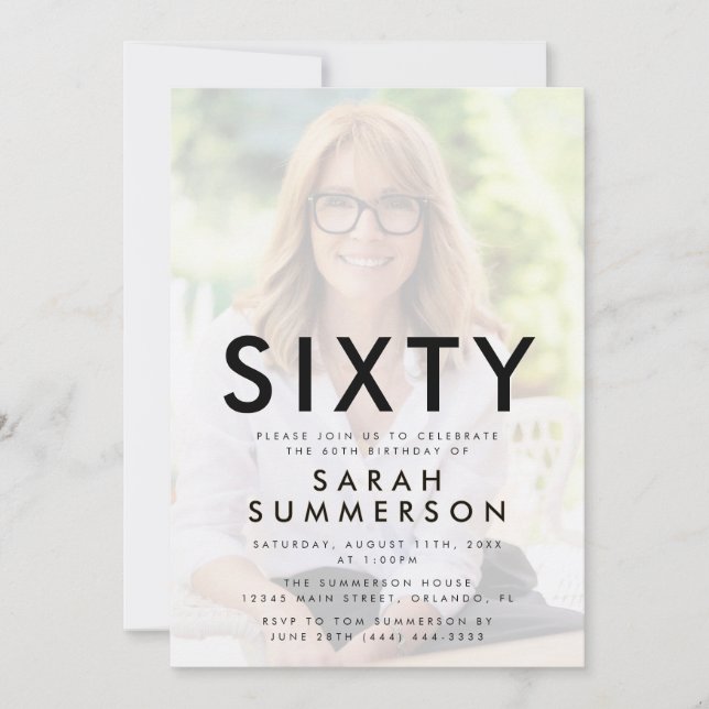 Invitation Photo Sixty Black White 60th Birthday (Devant)