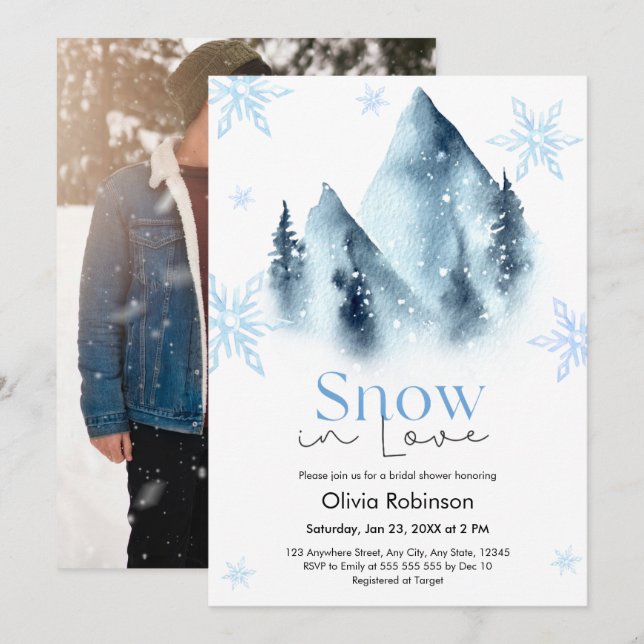 Invitation Photo Snow in Love Winter Snowflakes Bridal Shower (Devant / Derrière)