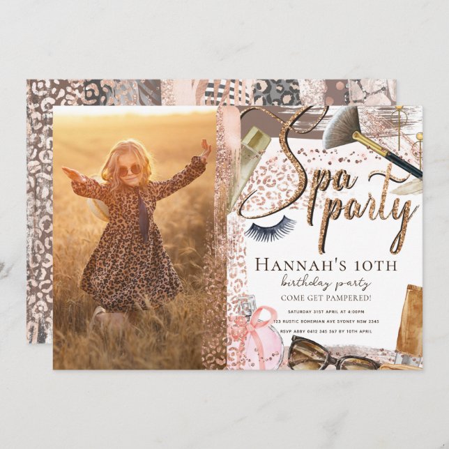 Invitation Photo Spa Anniversaire Luxe Safari design Invitati (Devant / Derrière)