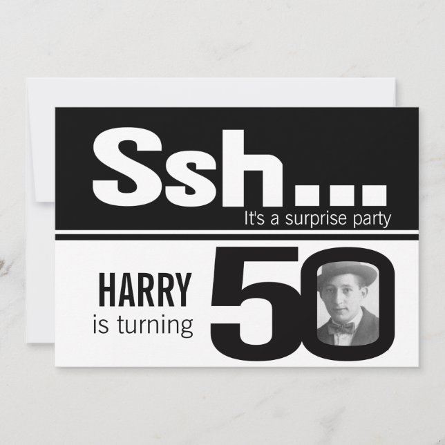 Invitation Photo ssh hommes noir blanc 50e anniversaire invit (Devant)