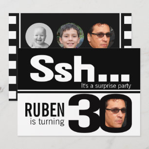 Invitation Photo ssh men noir blanc 30e anniversaire 4 photos