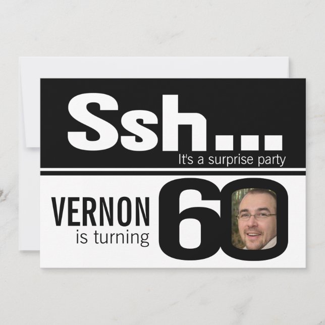 Invitation Photo ssh men noir blanc 60e anniversaire 4 photos (Devant)
