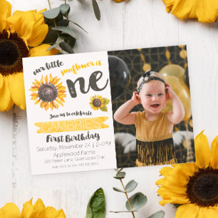 Invitation photo Sunflower First Birthday