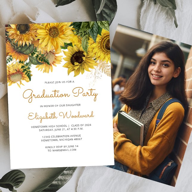 Invitation Photo Sunflower Floral Graduation Party 2024 (Créateur téléchargé)