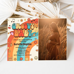 Invitation Photo super Baby Retro Rainbow Baby shower Party