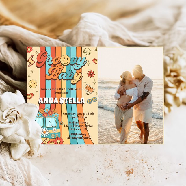 Invitation Photo super Baby Retro Rainbow Baby shower Party (Créateur téléchargé)