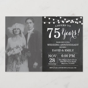 Invitation Photo sur tableau noir pour les 75 ans de mariage