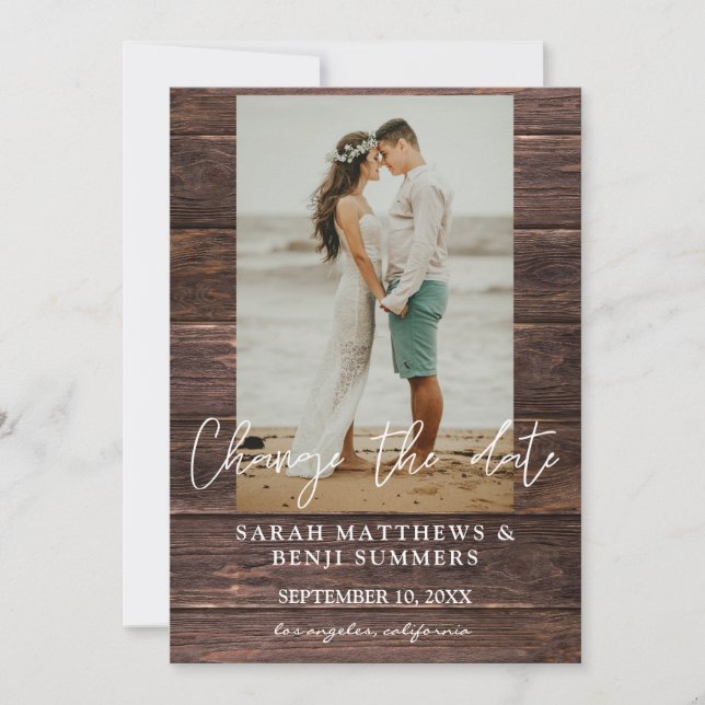 Invitation Photo sur Wood Change the Date (Devant)