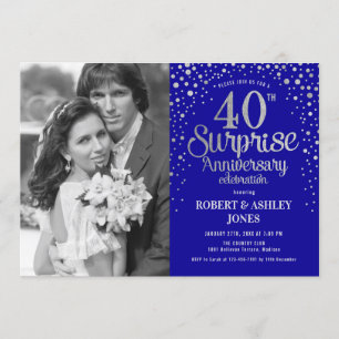 Invitation Photo Surprise 40e anniversaire - Argent bleu