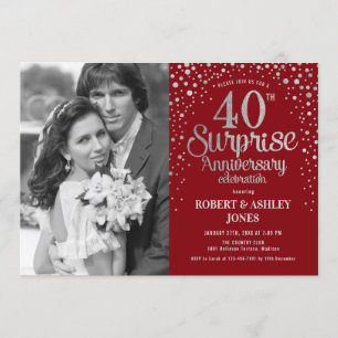 Invitation Photo Surprise 40e Anniversaire - Rouge Rubis Arge