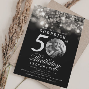 Invitation Photo SURPRISE 50e Anniversaire Argent Minuit 