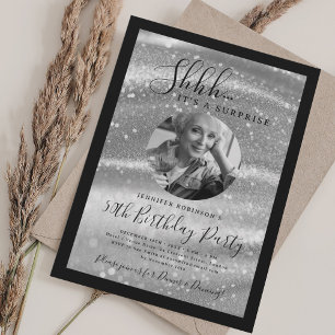 Invitation Photo SURPRISE 50e Anniversaire Argent Paillettes