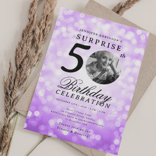 Invitation Photo SURPRISE 50e anniversaire fête Fond Violet B