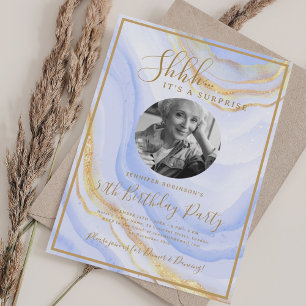 Invitation Photo SURPRISE 50e anniversaire fête Marble Bleu 