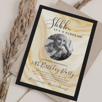 Invitation Photo SURPRISE 50e anniversaire fête Or Marbre