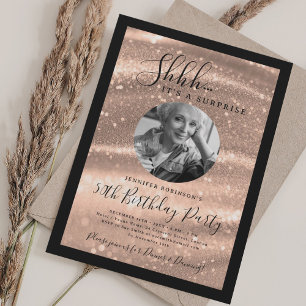 Invitation Photo SURPRISE 50e Anniversaire Rose Gold Glam 