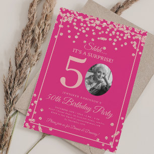 Invitation Photo SURPRISE 50e anniversaire Rose Gold Rose Cha