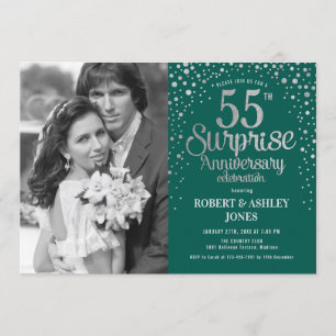 Invitation Photo Surprise 55e anniversaire - Argent vert