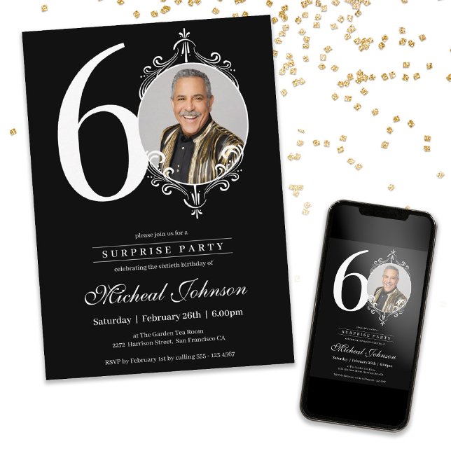 Invitation Photo Surprise 60e fête d'anniversaire (Photo Surprise 60th Birthday Party Invitation)