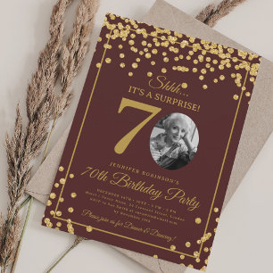 Invitation Photo SURPRISE 70 Anniversaire Paillettes Bourgogn