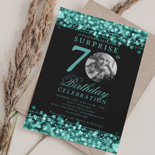 Invitation Photo SURPRISE 70 ans Anniversaire Lumières Turquo