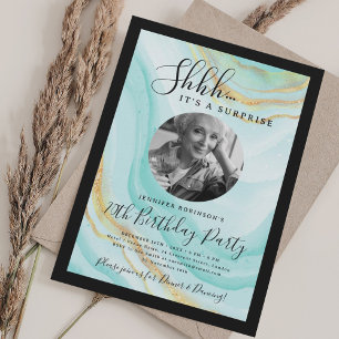 Invitation Photo SURPRISE 70e Anniversaire Marbre Turquoise
