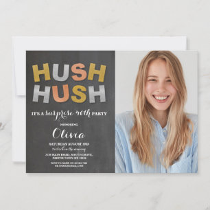 Invitation Photo Surprise Anniversaire Fête Hush Hush Metalli