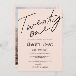 Invitation Photo surprise moderne 21e anniversaire rose vif
