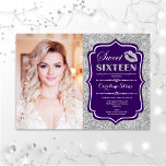 Invitation Photo Sweet 16 Anniversaire - Kiss Purple Silver<br><div class="desc">Photo Sweet 16 Anniversaire - Kiss Purple Silver. Sweet sixteen invitation fête d'anniversaire avec votre photo. Caractéristiques police de script,  lèvres baiser et confetti. Design violet élégant avec faux argent parties scintillant. Idéal pour une élégante fête du 16ème anniversaire glam.</div>