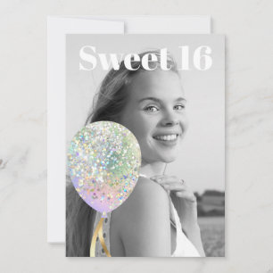Invitation *~* PHOTO Sweet 16 Anniversaire Rainbow Balloon AP