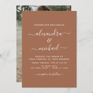 Invitation Photo Terra Cotta Boho Mariage Simple