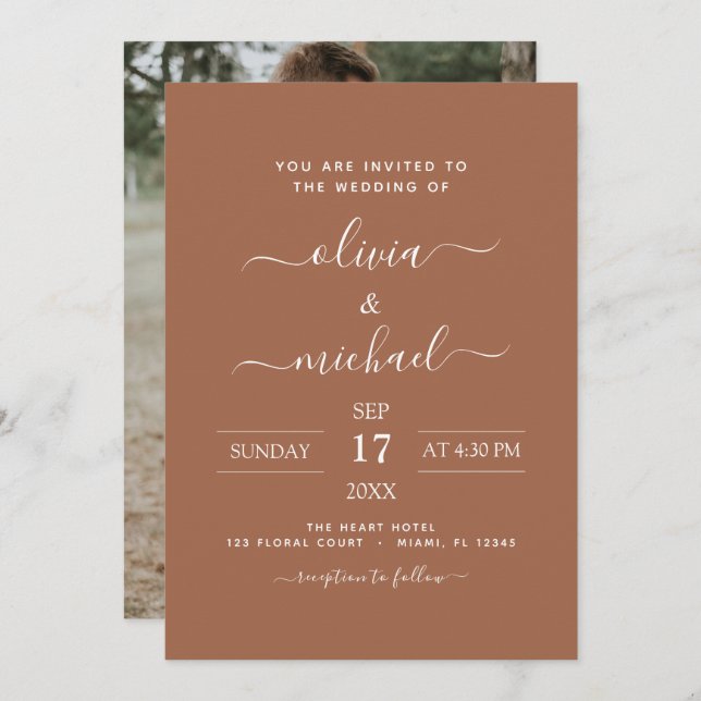 Invitation Photo Terra Cotta Boho Mariage Simple (Devant / Derrière)