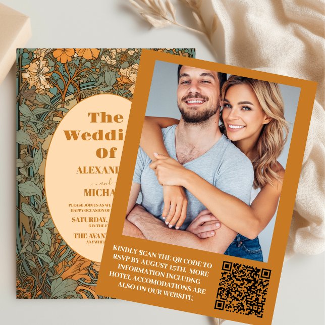 Invitation Photo Terracotta Floral Art Nouveau Mariage (Créateur téléchargé)
