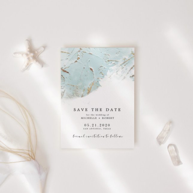 Invitation Photo Texturée Blue Gold Foil Enregistrer La Date (Créateur téléchargé)