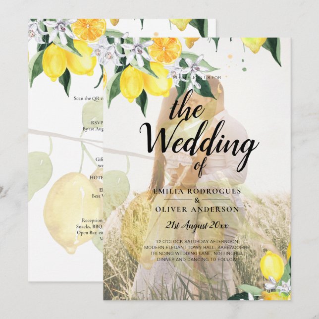 Invitation PHOTO TOUT-EN-1 BUDGET OVERLAY Lemons Mariage QR (Devant / Derrière)