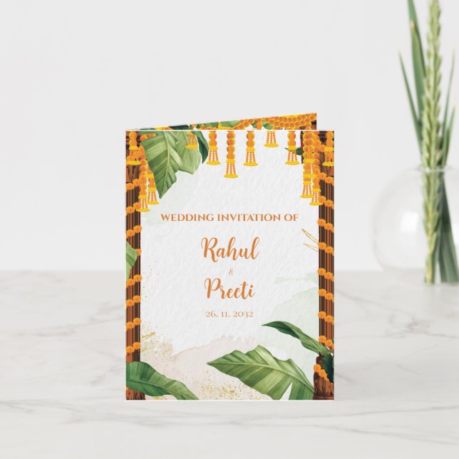 Invitation Photo traditionnelle Mariage indien Hindu Ganesh (Devant)