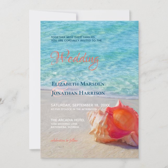 Invitation Photo Tropical Beach Conch Shell Mariage moderne (Devant)