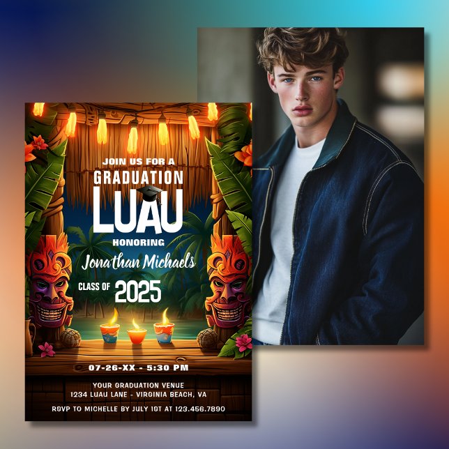 Invitation Photo Tropical Tiki Hawaiian Luau Graduation (Tropical Tiki Hawaiian Luau Graduation Photo Invitation)