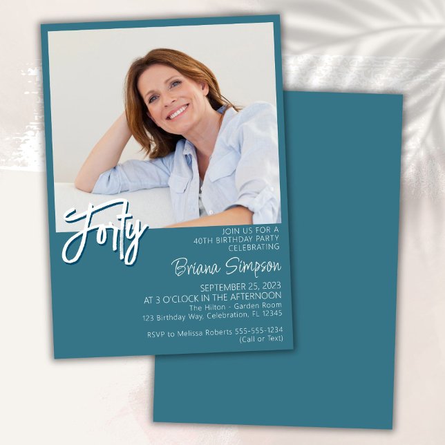 Invitation Photo Turquoise 40e anniversaire (Créateur téléchargé)