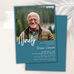 Invitation photo turquoise 90e anniversaire