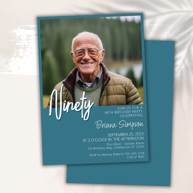 Invitation photo turquoise 90e anniversaire (Créateur téléchargé)