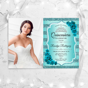 Invitation Photo turquoise Elegant Quinceanera