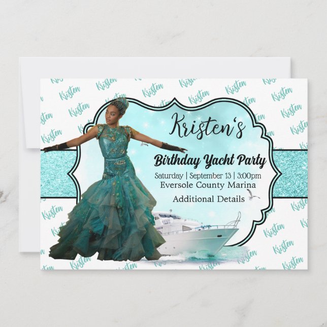 Invitation Photo Turquoise Gold Yacht Party Anniversaire (Devant)