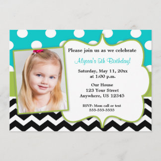 Invitation photo Turquoise Green Black Chevron