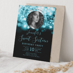 Invitation PHOTO Turquoise Hollywood Lights Sweet 16 Party