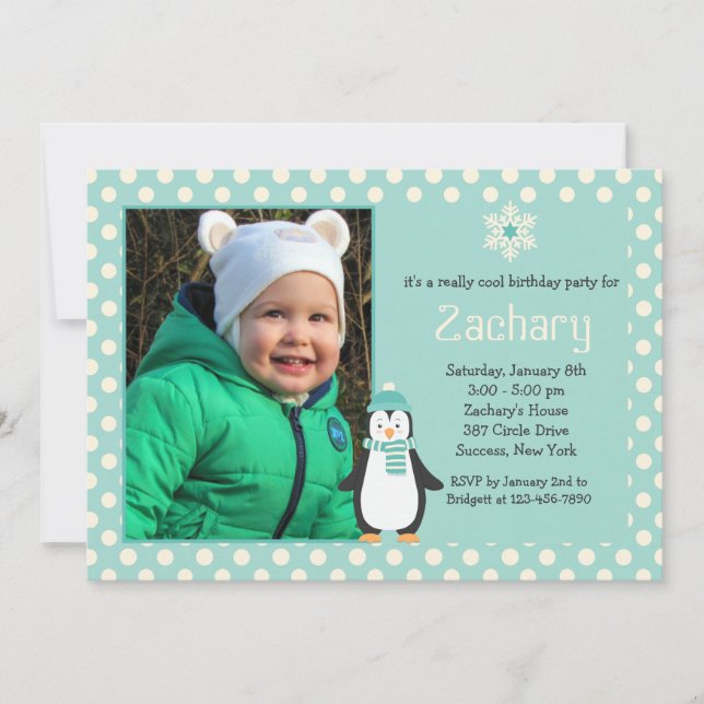Invitation photo Turquoise Little Penguin (Devant)