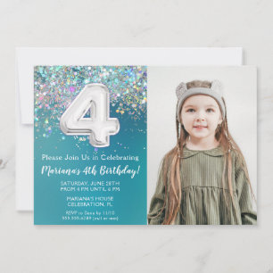 Invitation Photo Turquoise Parties scintillant d'argent Invit
