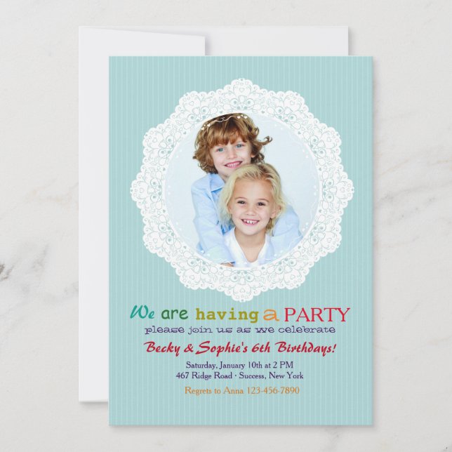 Invitation photo Turquoise Pinstripe Love (Devant)